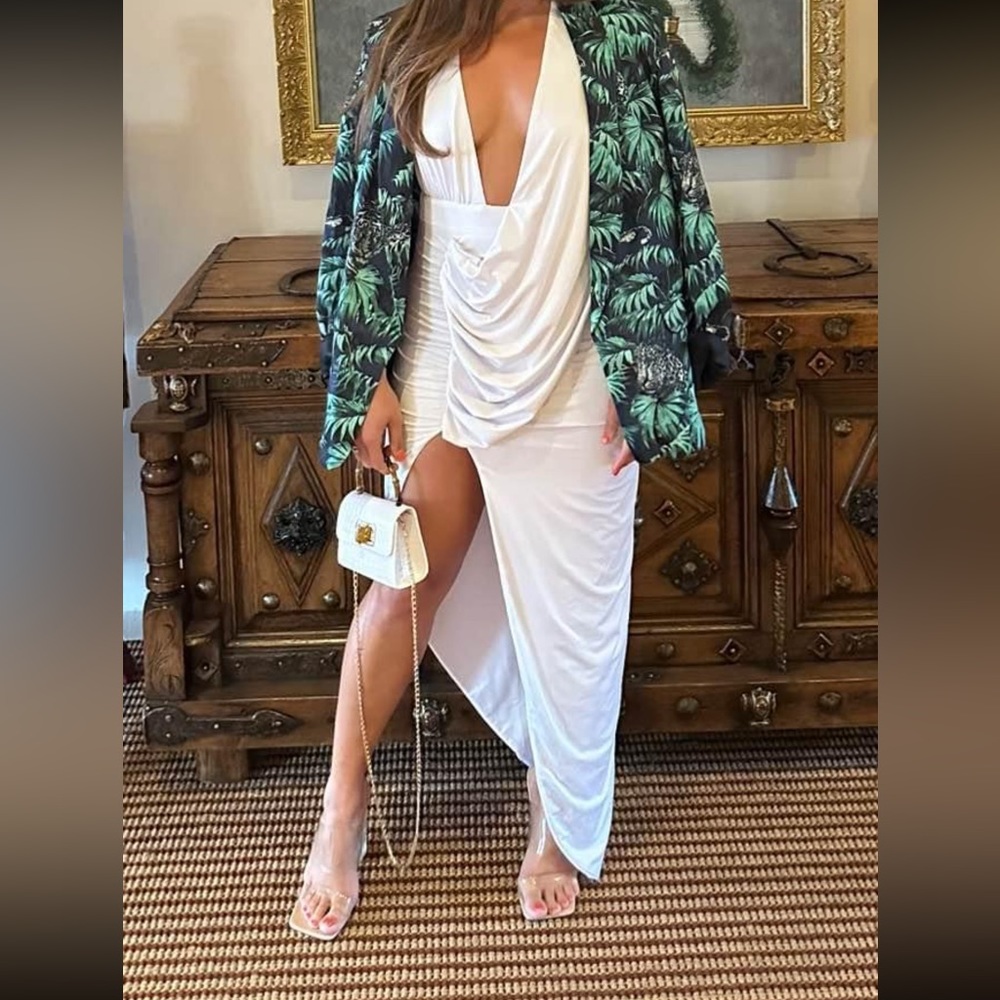 Revolve Superdown Mia Drape Slit Dress White - Picture 3 of 4